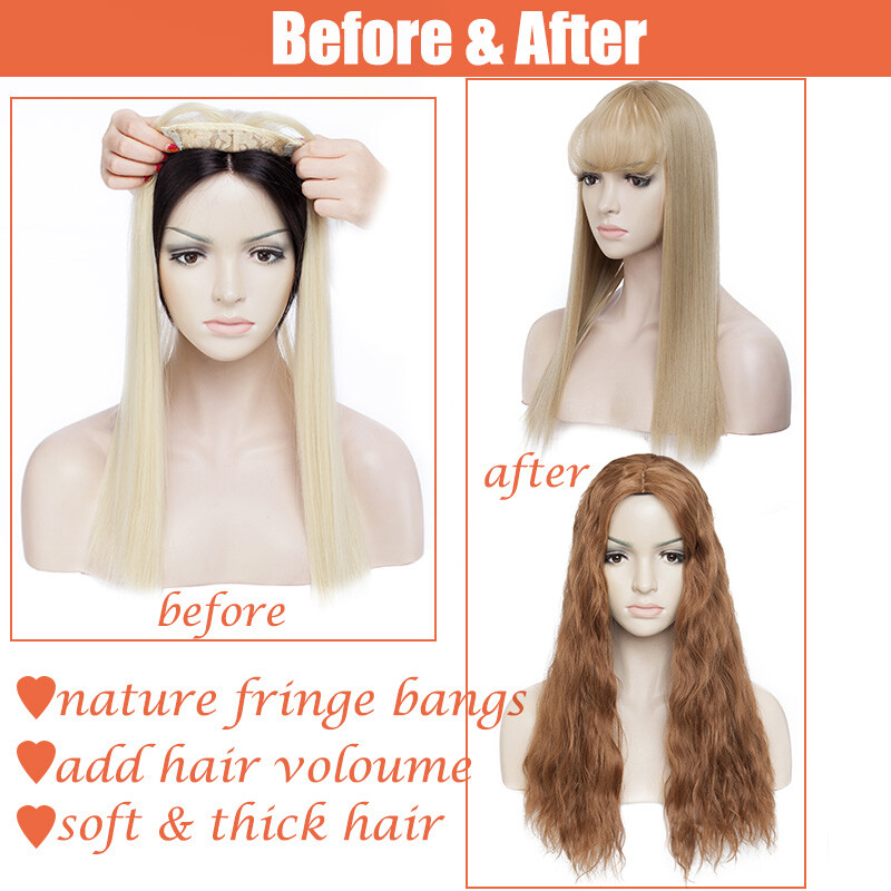 100% Natural Clip In Topper Hair With Bang Toupee Hairpiece Extension For Human