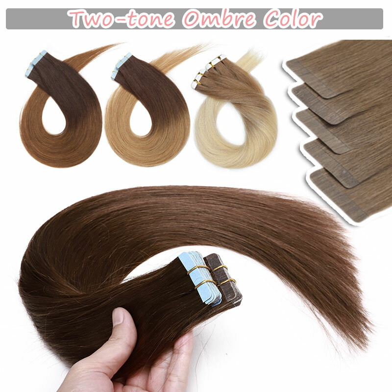 40PCS Tape-In Russian Remy Thick Human Hair Extensions Skin Weft Straight Blonde