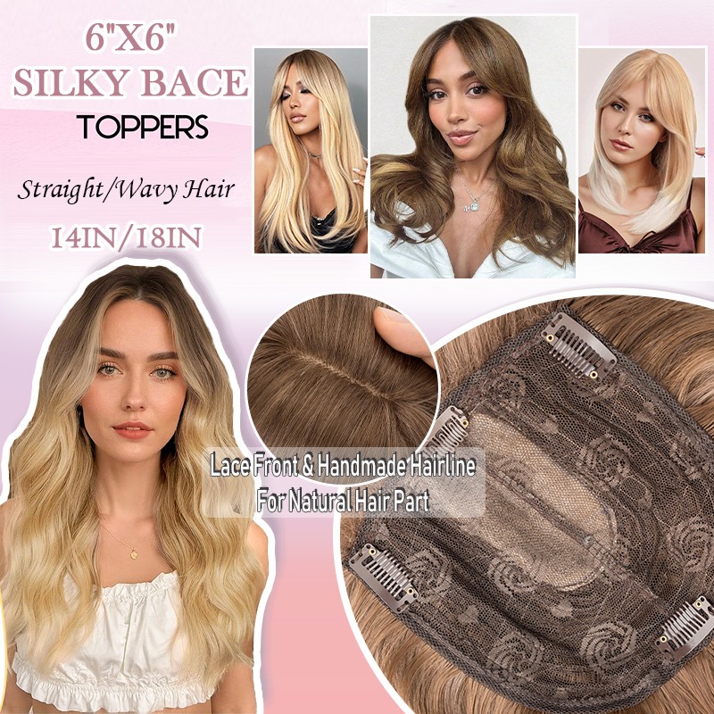 100%Real as Human Hair Topper Toupee Clip in Extension Silk Hairpiece 6″x6″ Lace