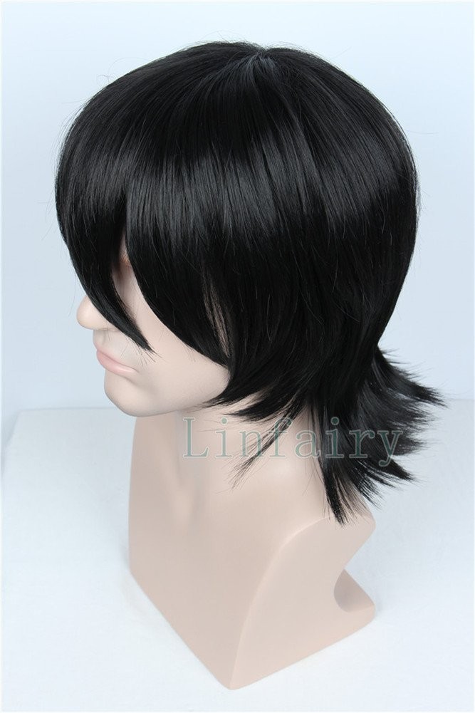 Unisex Short Black Straight Cosplay Wig Halloween Costume Wig for Women