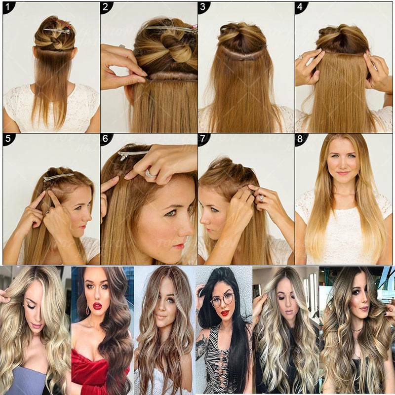 Clip in 8 Pieces 100% Remy Human Hair Extensions Full Head Blonde Dark Ombre G45