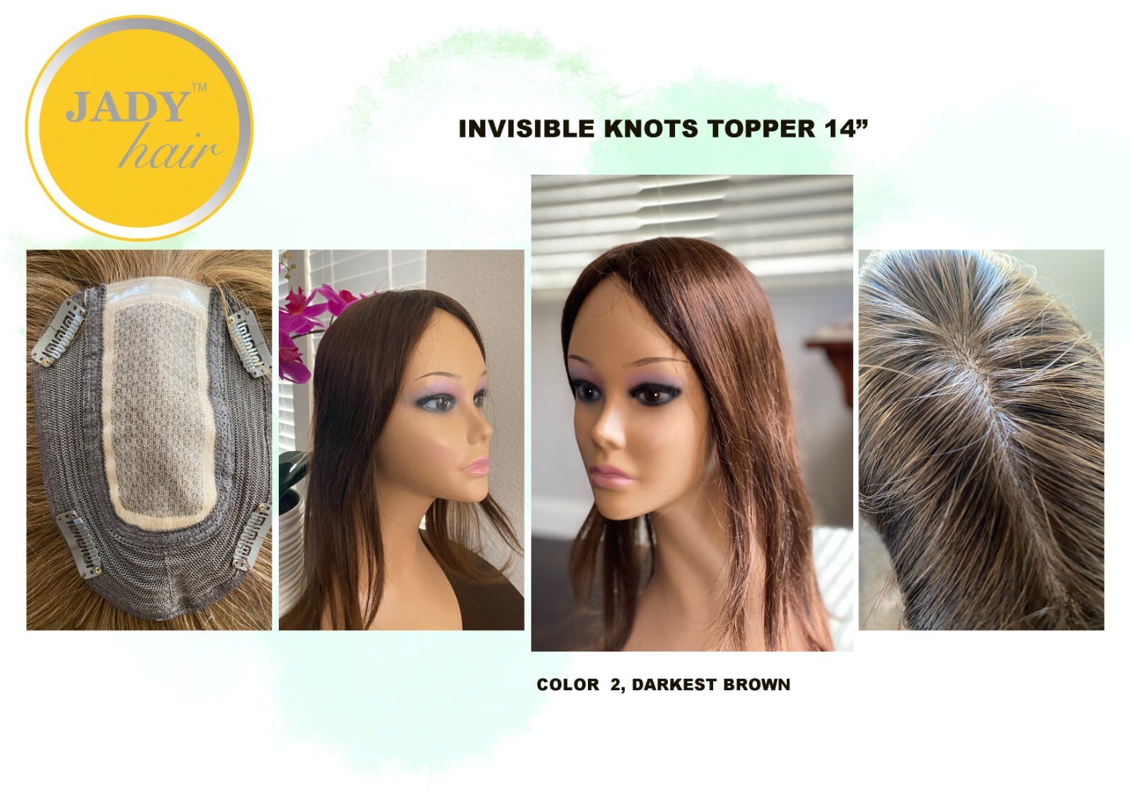 100% Human Hair Topper 14″ with hand injected Silk Top or Swiss lace top