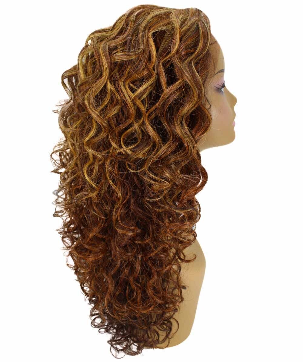 LUXLUXE Mariah Curly 16″ Long 7×4 Hand-Tied Lace Front Wig, Auburn Brown Blend