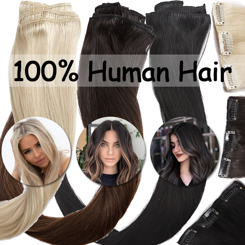 CLEARANCE Clip In Extensions 100% Remy Real Human Hair Full Head 8Pieces 18Clips