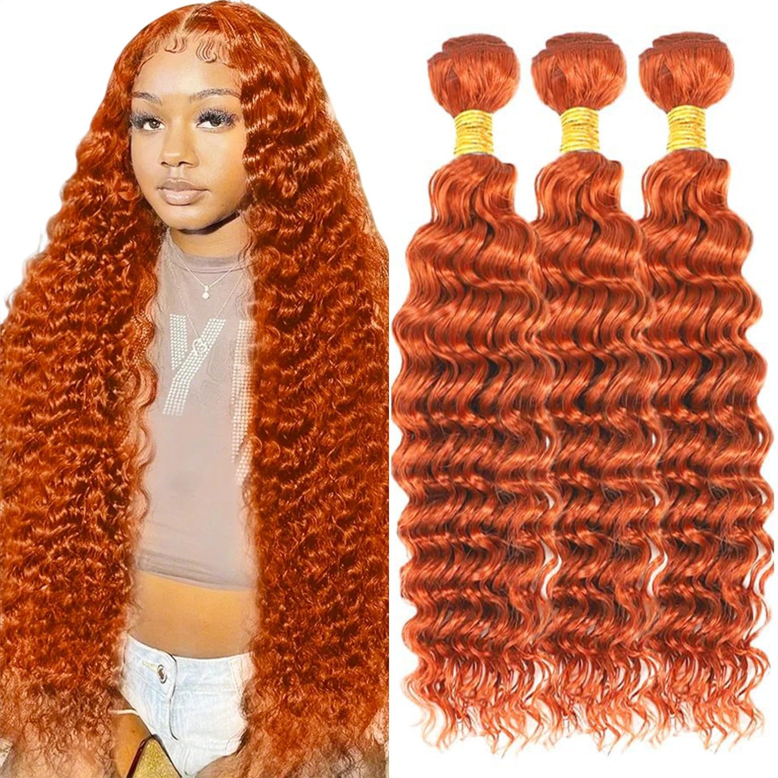 Ginger Bundles Human Hair Deep Wave Bundles 28 30 32 Inch Bokieoie Orange