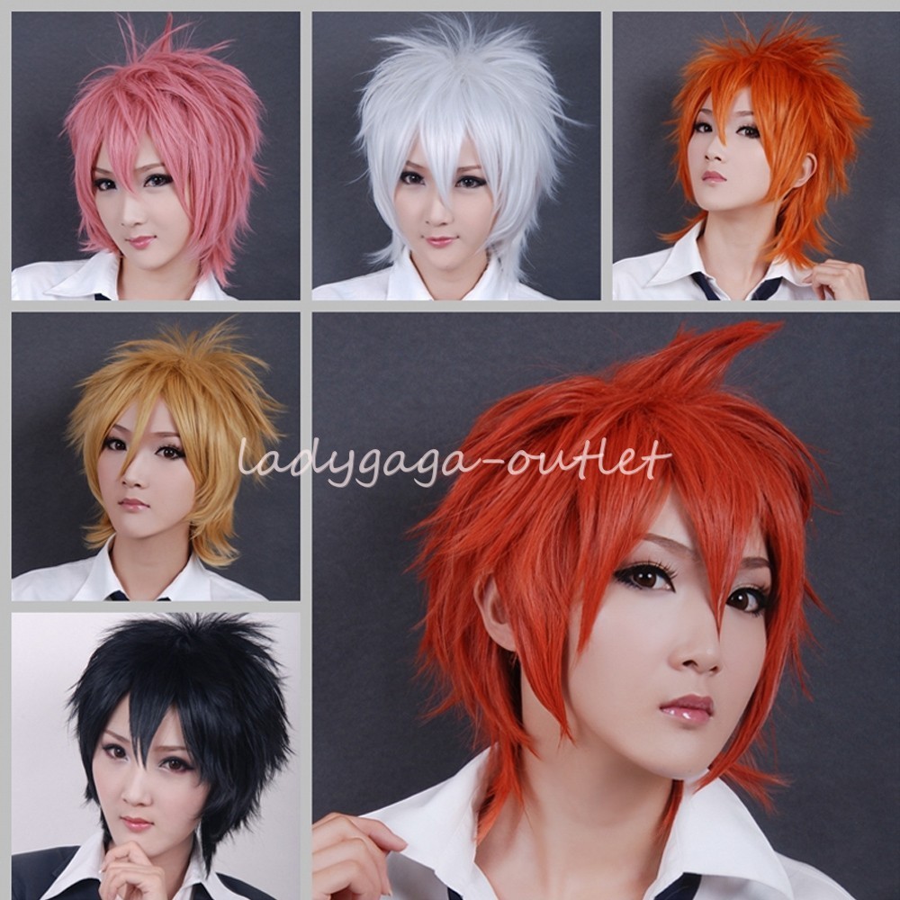 Women Men Cosplay Hair Wig Short Pixie Straight Anime Party Dress Blonde Red Wig