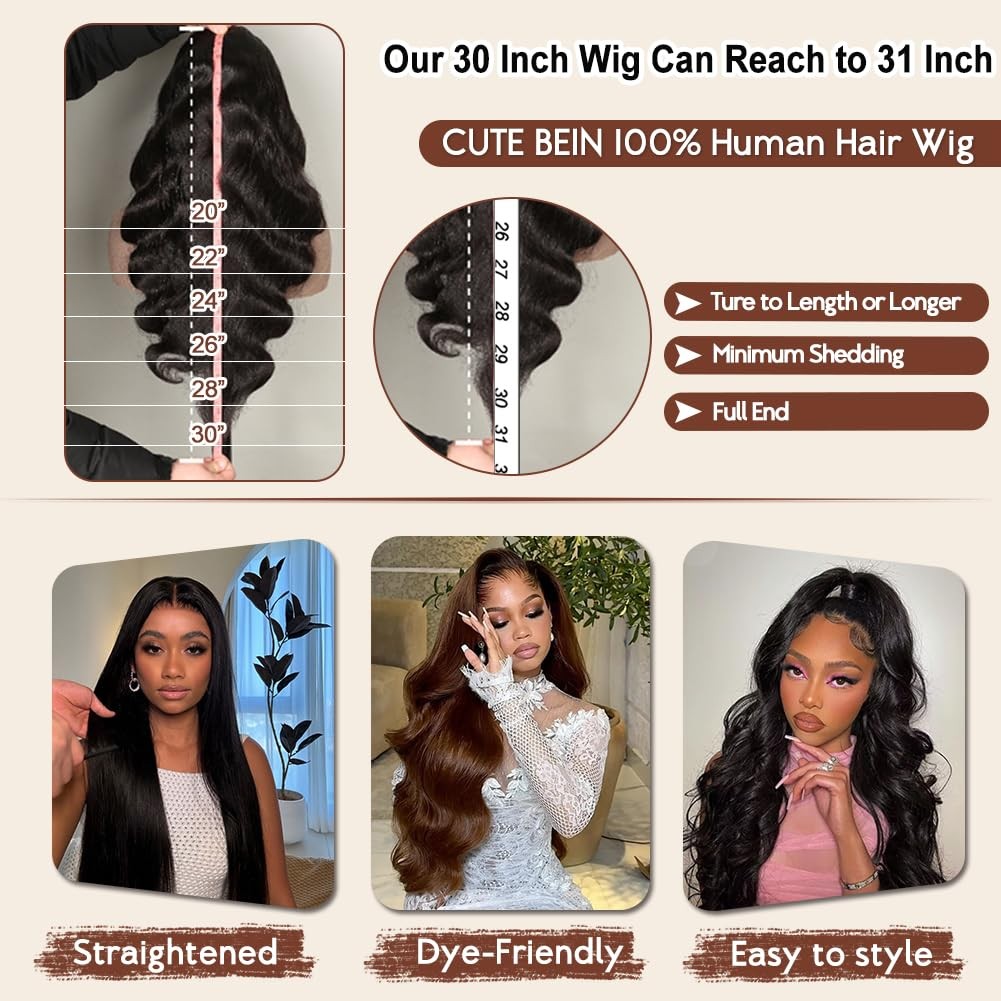 250 Density 30 Inch Lace Front Wigs, 100% Human Hair,[2-Year Life,260g], 13×6…