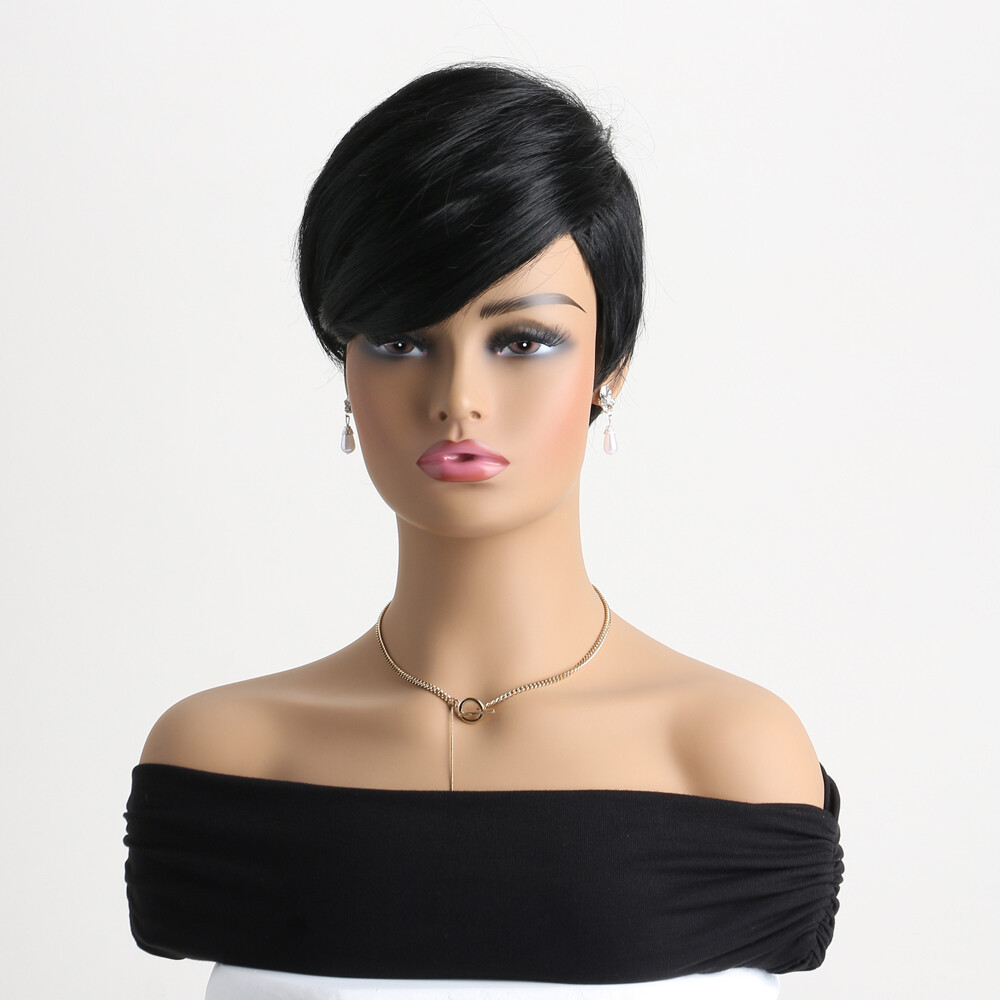 Short Natural Human Hair Wigs With Bang Soft Hair Daily Use Party Wig for Women