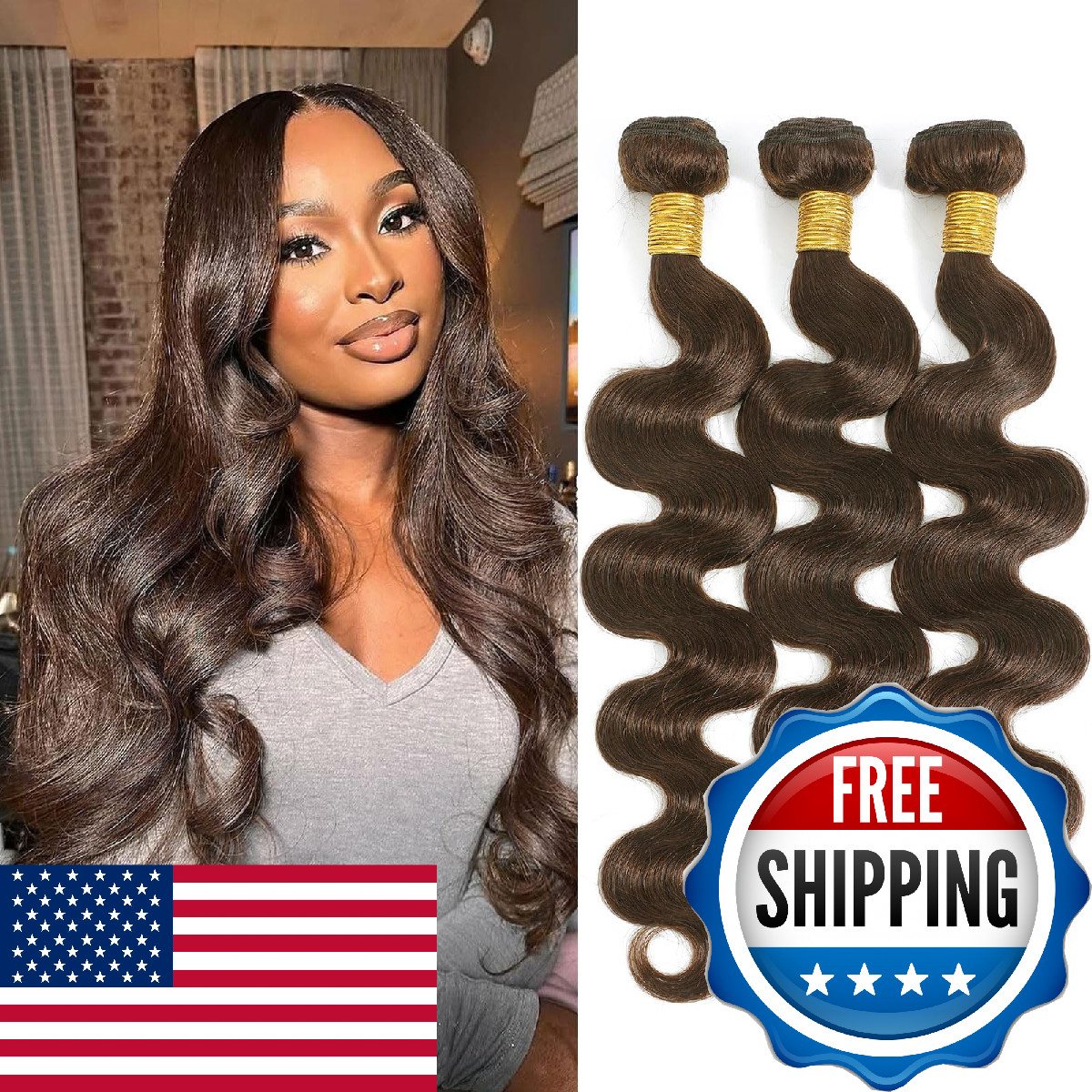 Dsekcain 4 Body Wave Bundles Human Hair Chocolate Brown Color Body Wave Bundle