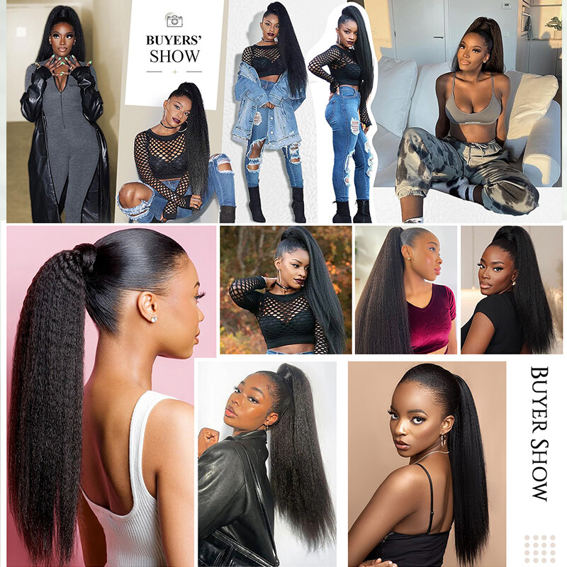 Long Braids Ponytail Drawstring Straight Body Wave Hair Extension Real As Human