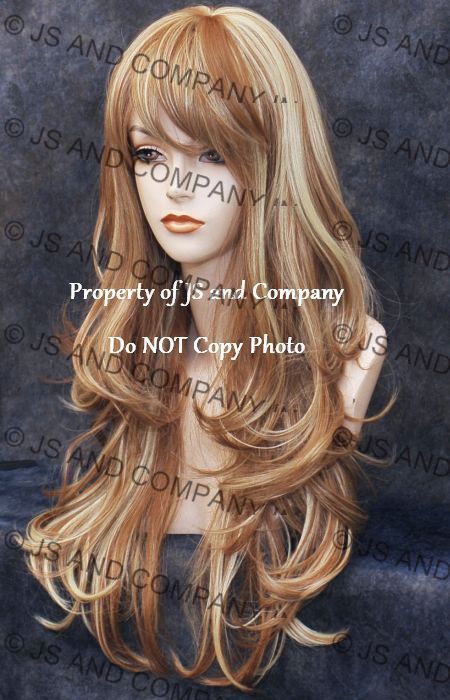 Human Hair Blend Full Wig Heat OK Long Wavy Strawberry Blonde Mix WBKT 27-613