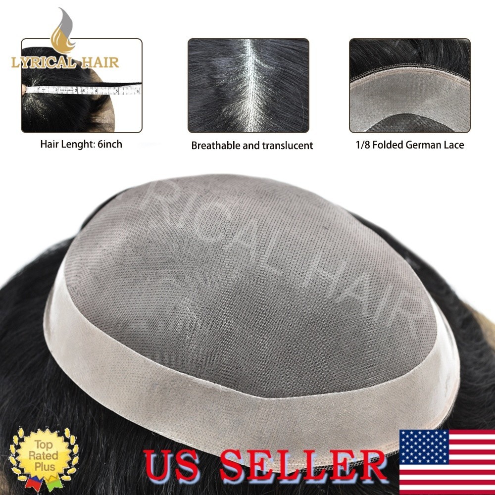 Fine Mono Mens Toupee Real Human Hair Durable Natural Hairline Secure Fit System