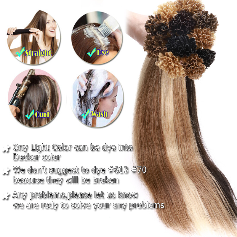Fusion U Nail Tip Keratin Human Hair Extensions Remy Pre Bonded Glue 100G 12-24″