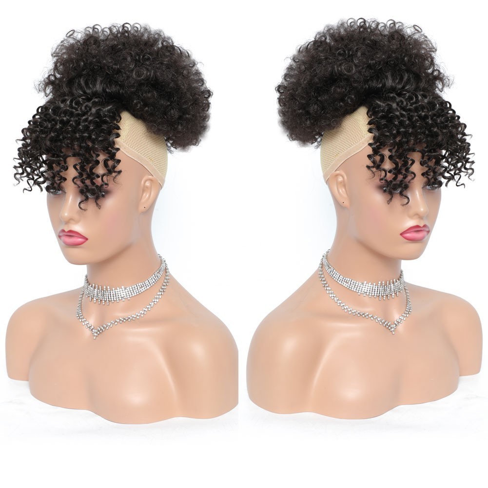 Puff Drawstring Ponytail w/Bangs Kinky Curly Hair Clip in Bangs Short Ponytail