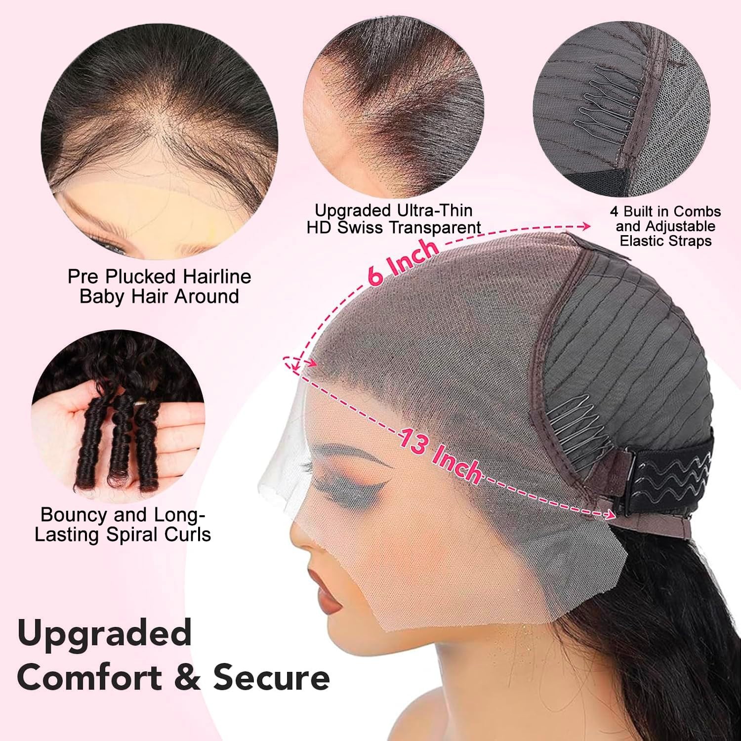 28″ 13×6 HD Transparent Lace Front Human Hair Wig, 200% Density, Burmese Curly,