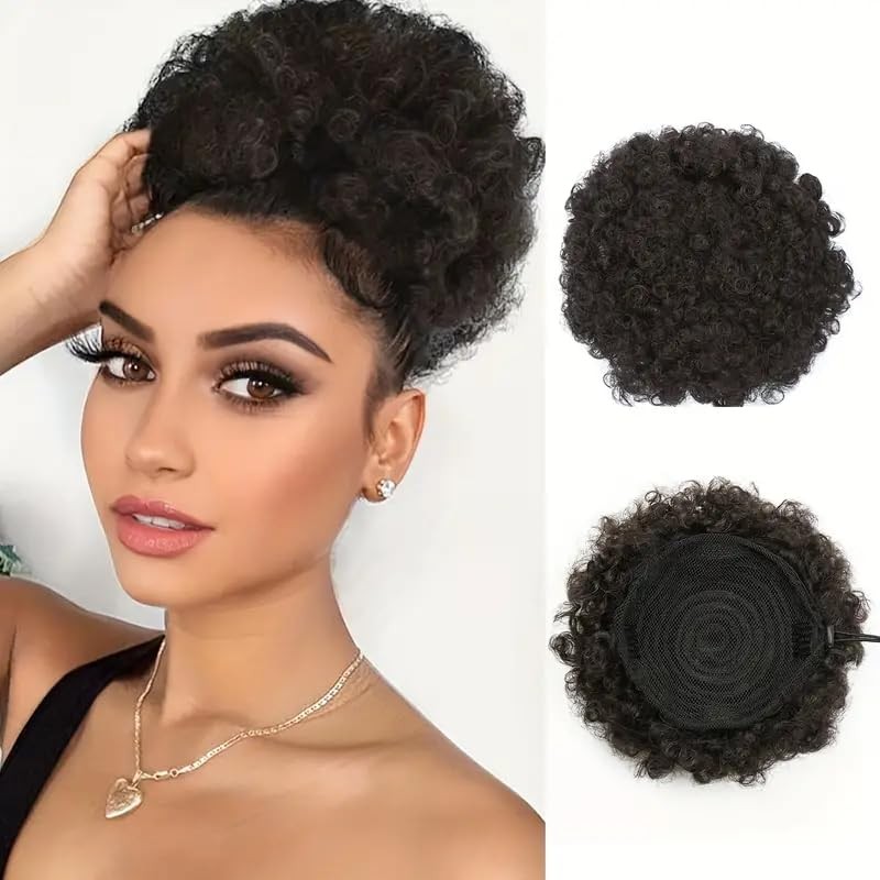 Afro Puff Ponytail 6 Inch 100% Virgin Human Hair Drawstring Extension – Natural