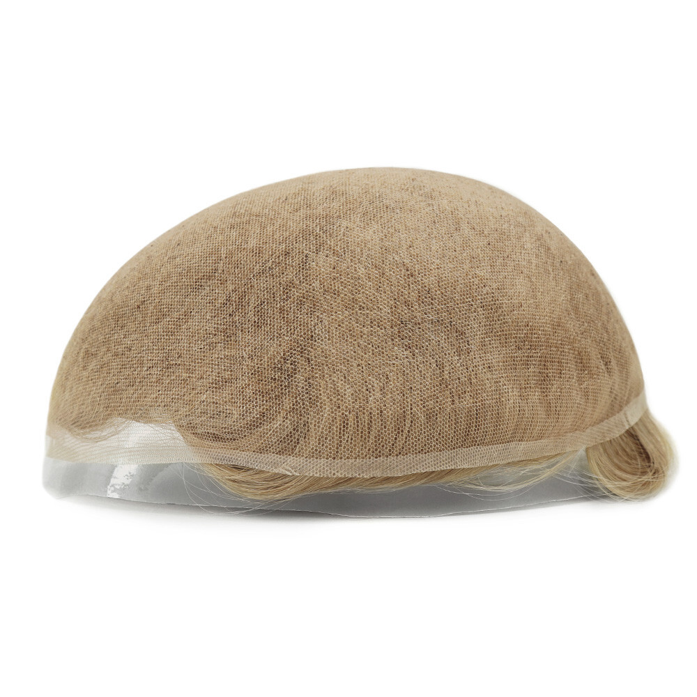 Mens Toupee Human Hair Replacement System Full French Lace Hairpiece #22R