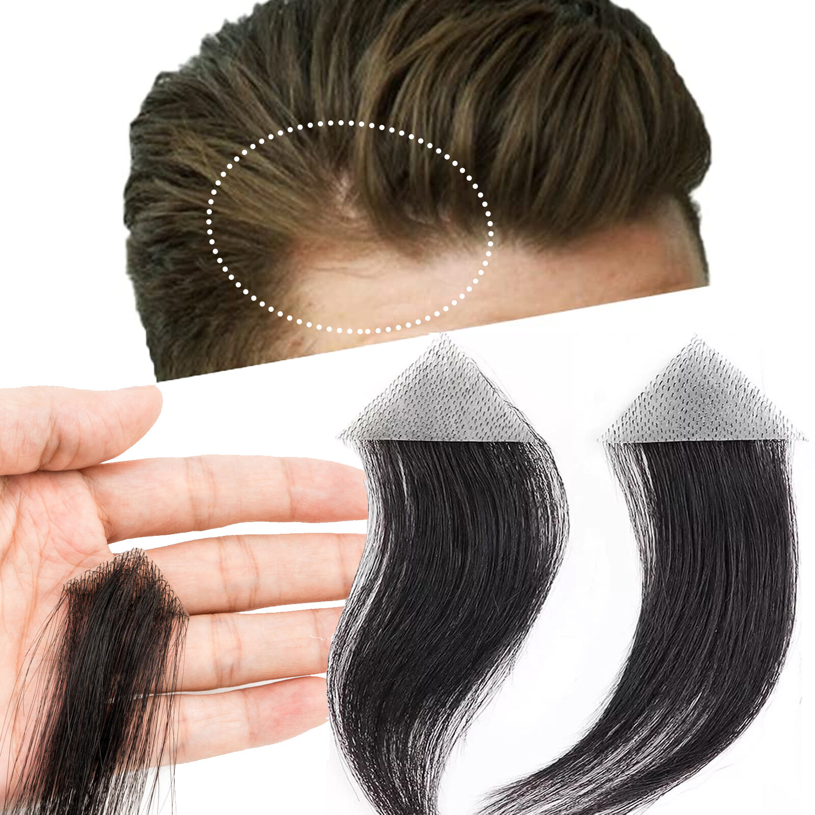 Men Frontal Hairline Temple Hair Patch Remy Human Hair Cover up Topper Bald Spot