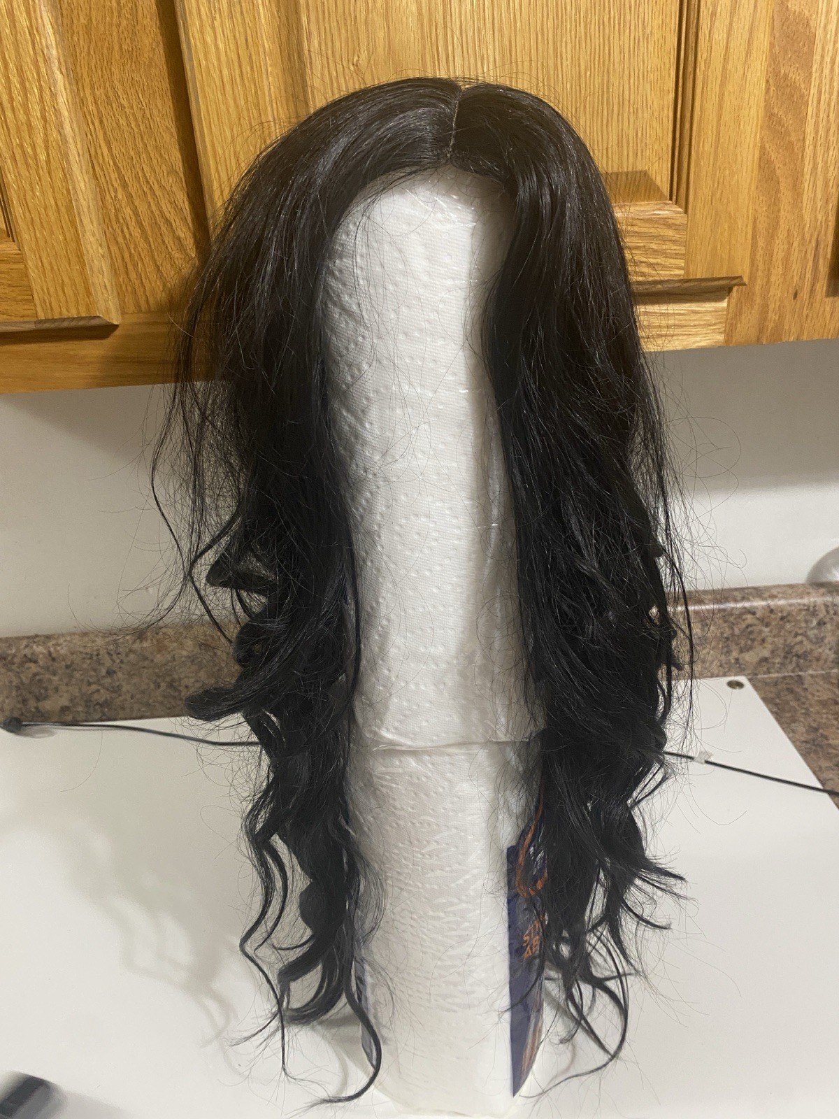 Stamped Glorious Long Black Wavy Wig, 25 Inch Beautiful