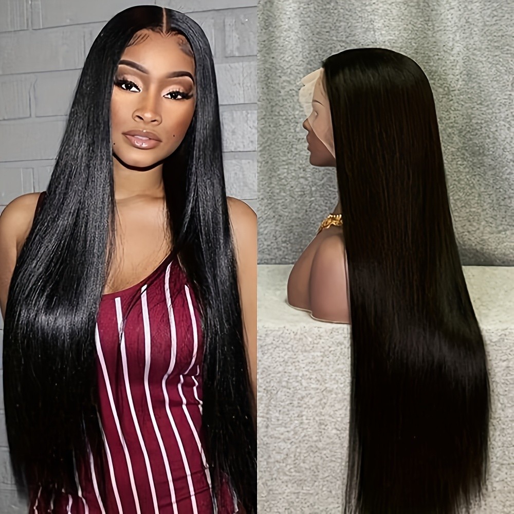 Black Color Long Straight Hair Lace Front Wigs Synthetic Glueless Heat Resistant