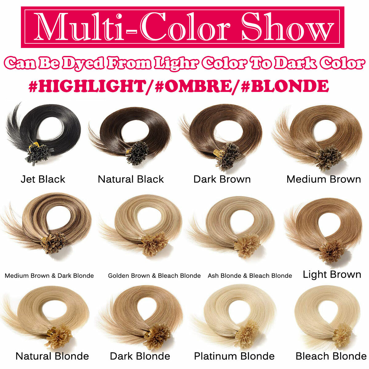 THICK Keratin Fusion Nail U Tip Human Hair Extensions 100% Remy Hair Pre Bonded