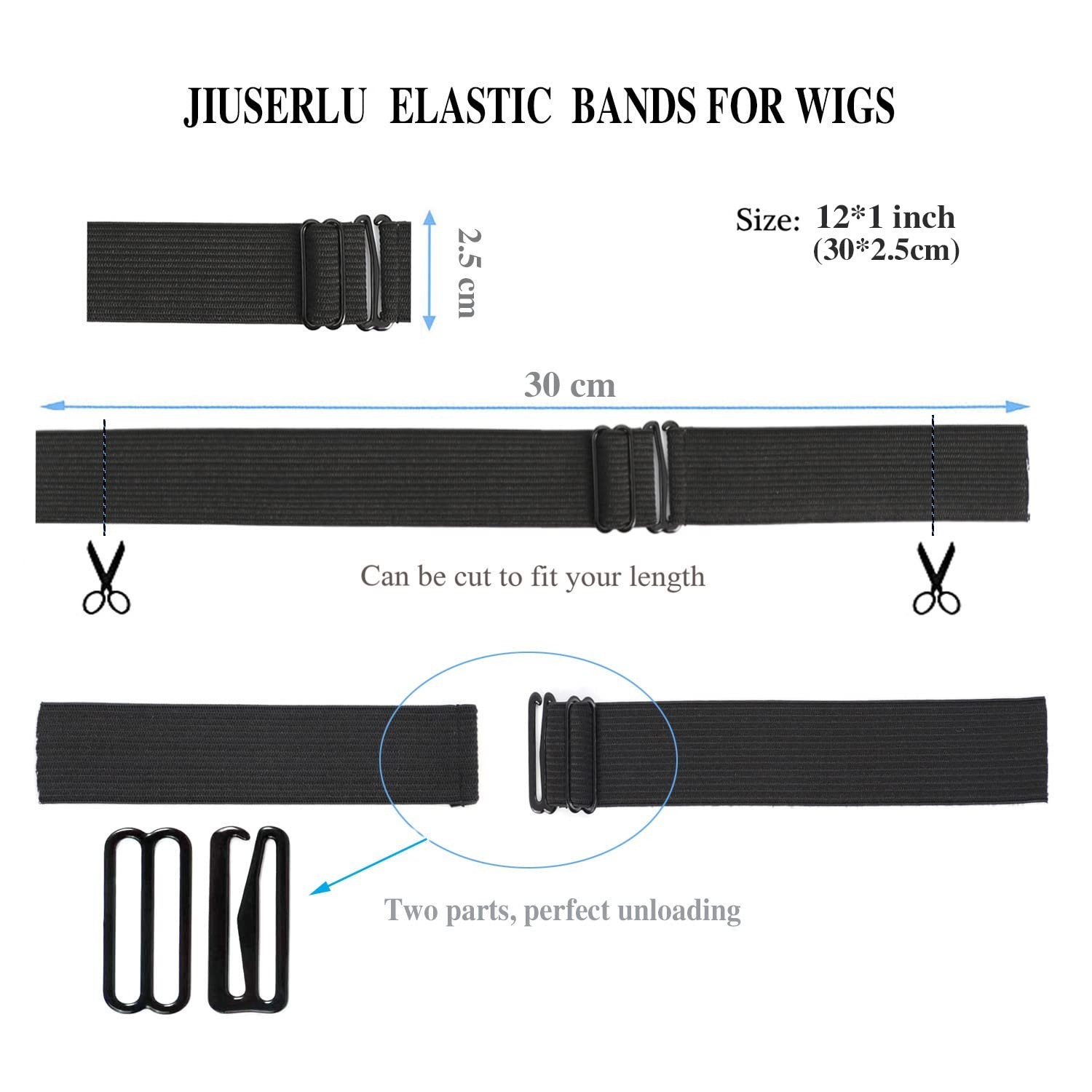 Black Adjustable Wig Bands – 1‘’ x 20pcs for All Wig Styles and Comfort