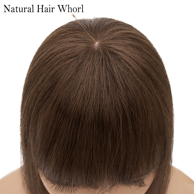 Clip In 100% Remy Human Hair Piece Topper Toupee Hairpiece Bangs Middle Parting