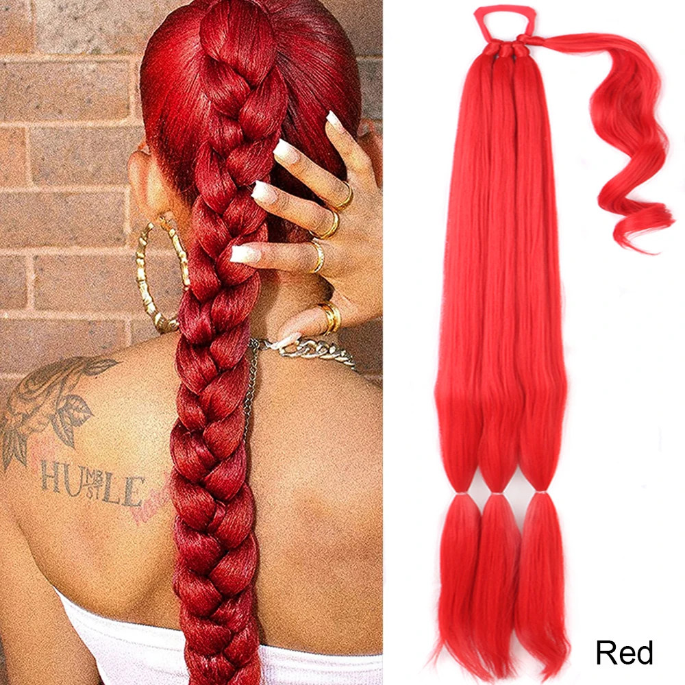 Black Brown Blonde Braided Ponytail Extensions Synthetic Fake Hair For Women