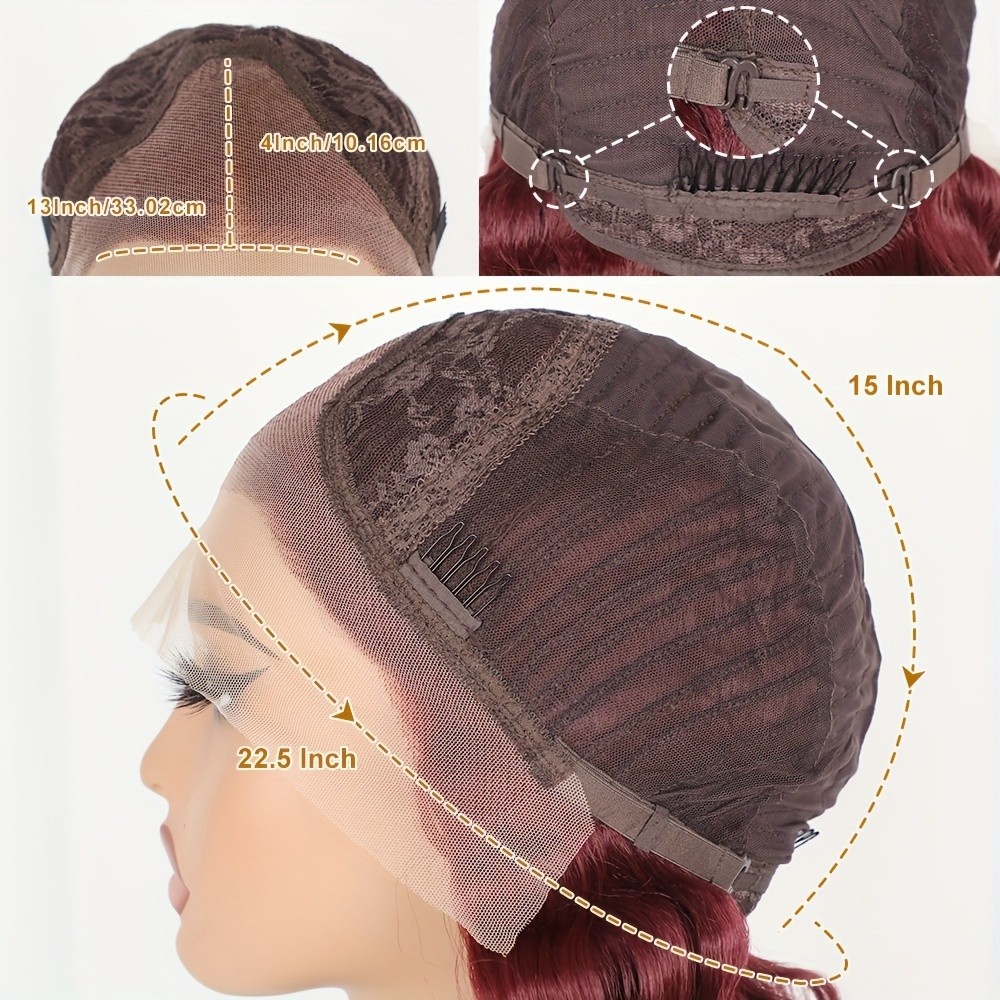 Wine Red Color Hair Long Deep Wave Burgundy Synthetic Lace Front Wig Pre Plucked