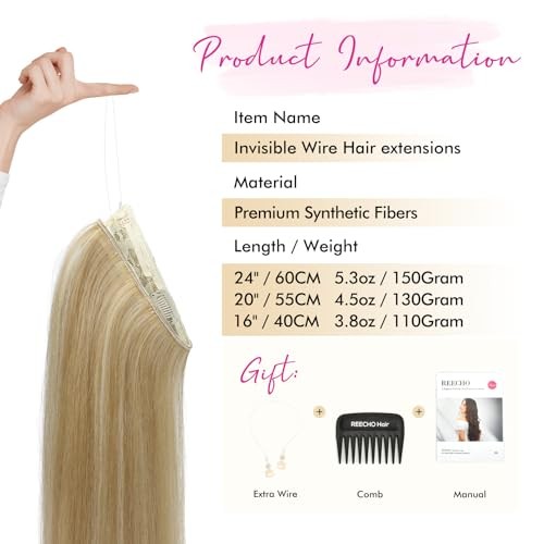 Invisible Wire Hair Extensions 24 Inch (Pack of 1) Dark Blonde with Highlights