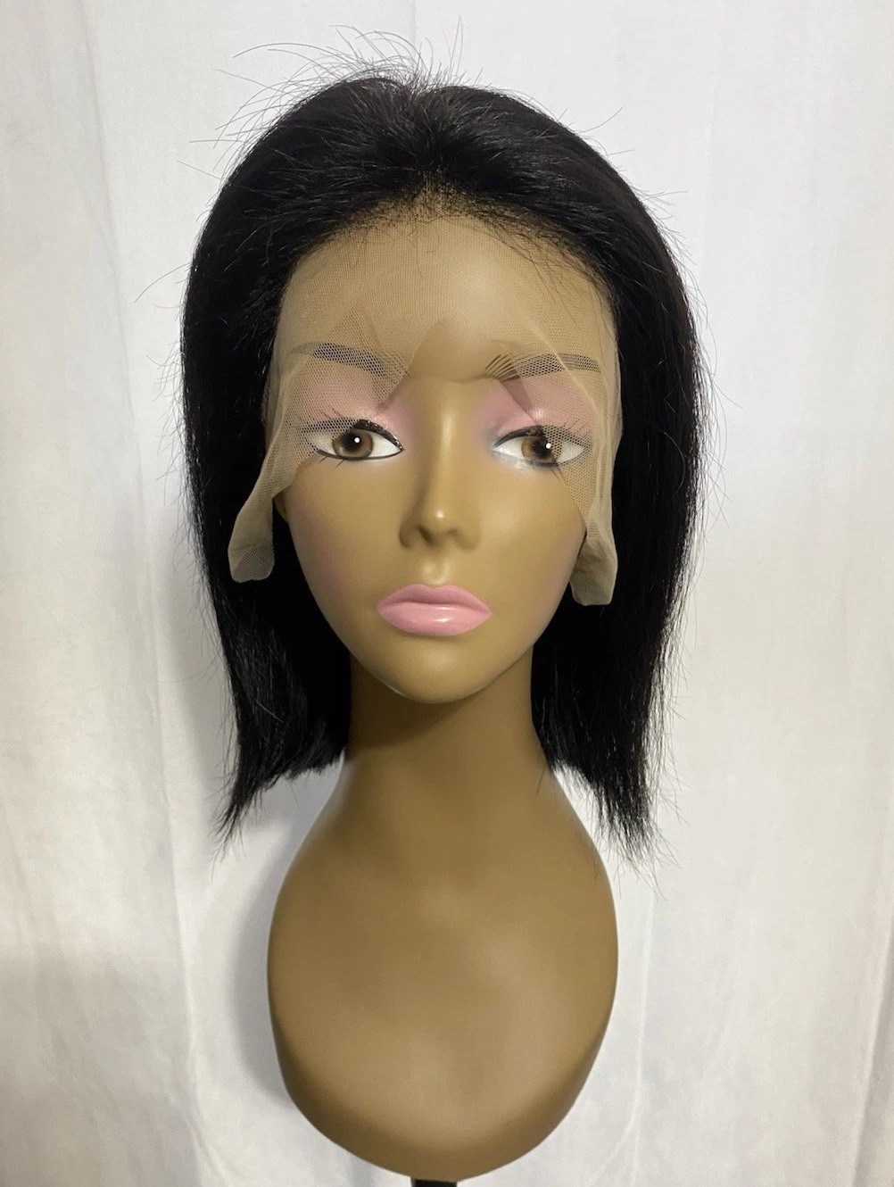 12” Glueless Lace Front Bob Wig 13×4 Pre Plucked Human Hair Black Medium Cap