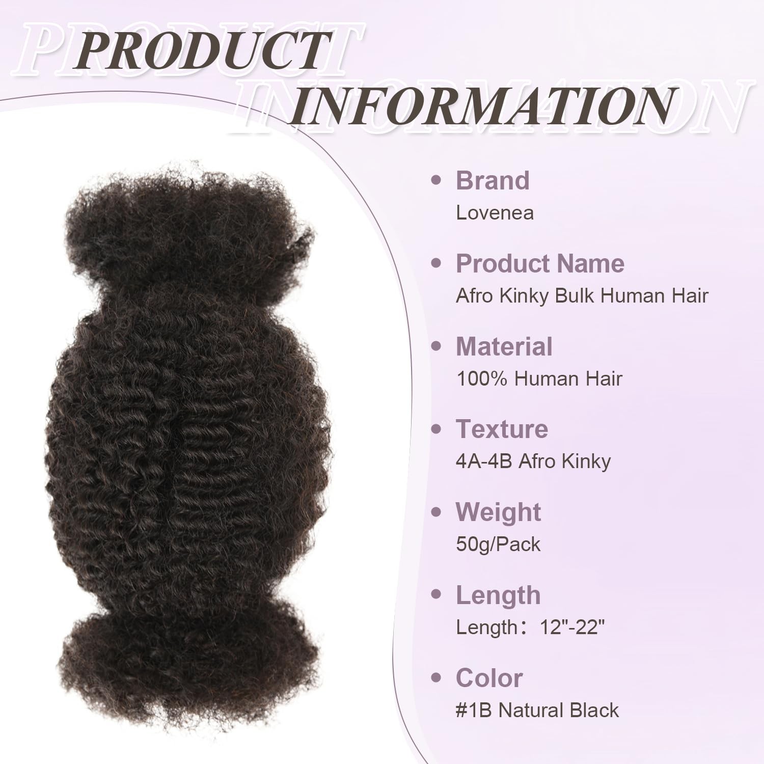 Lovenea Afro Kinkys Bulk Human Hair For Twists Braiding Repair Loc 50