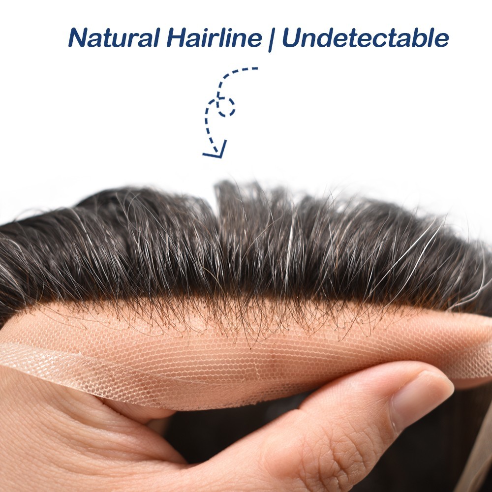 Full Swiss Lace Mens Toupee Light Density Human Hair System Replacement for Men