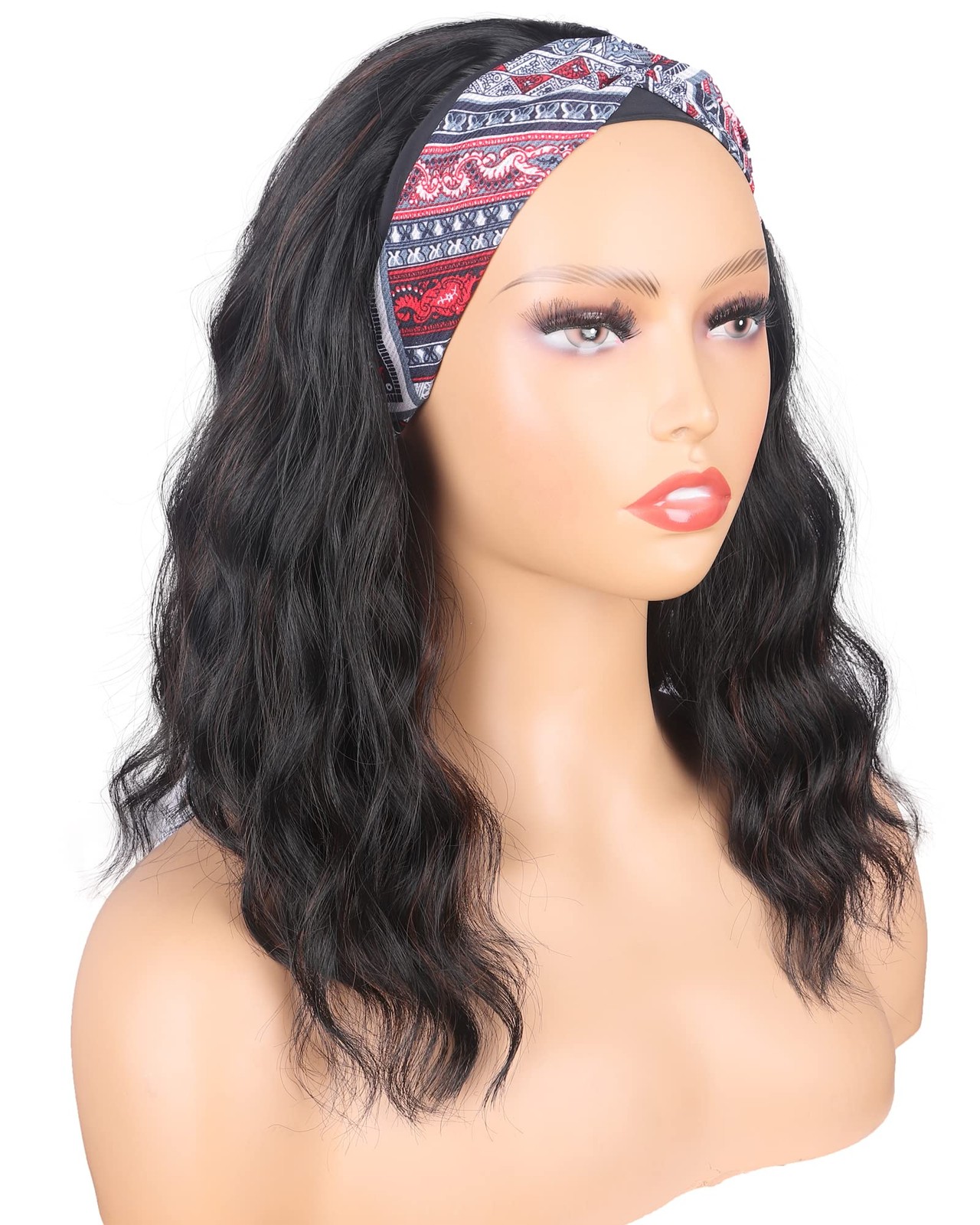 Black Headband Wigs With Brown Highlights For Black Women Synthetic Black Bro…