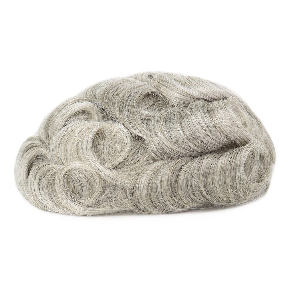 Mens Toupee Swiss Lace Human Hair Replacement Systems Grey Hair Pieces #580