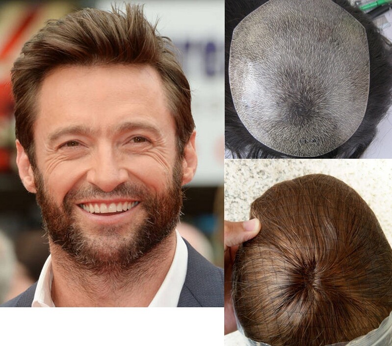 Mens Human Hair Replacement System Natural Injected Thin Skin Toupee Hairpieces