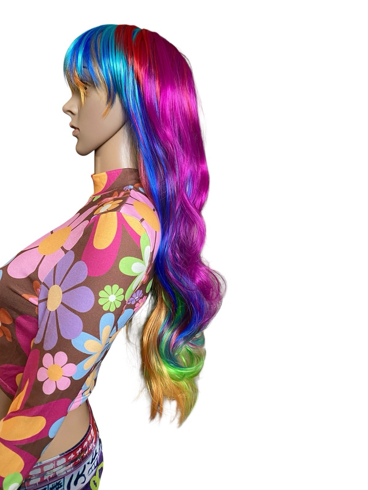 Long Layered Hair Ombré Lace Wig Fuschia Pink/Green/Violet Purple/Blue