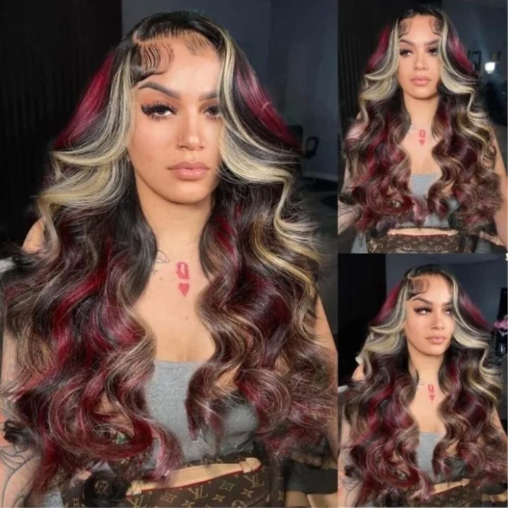 Malaysian Highlight Blonde Body Wave 13×4 Lace Front Wig Human Hair Skunk Stripe