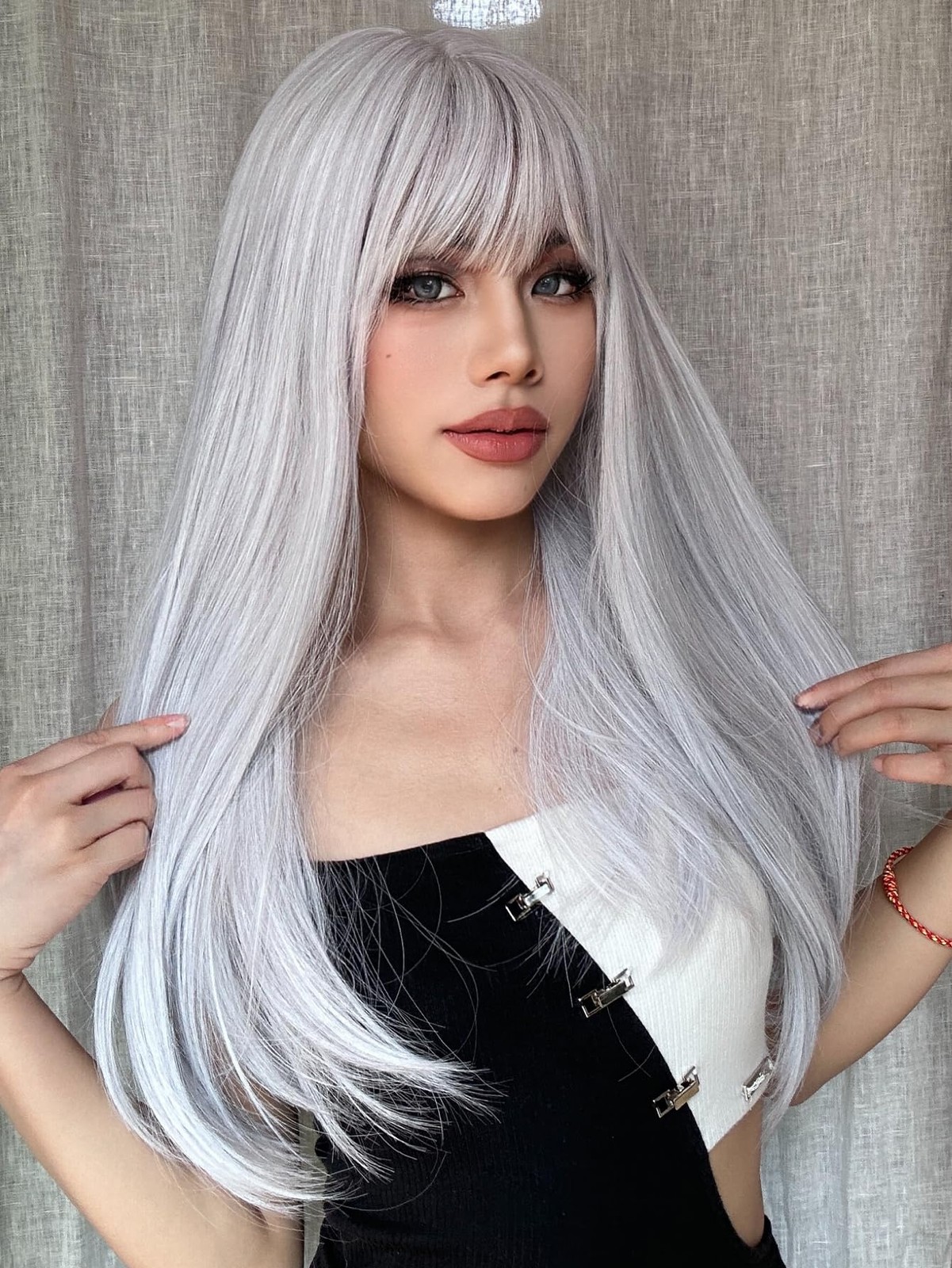 White Wig with Bangs Long Straight White Wigs for Women Cosplay Wigs for Gril…