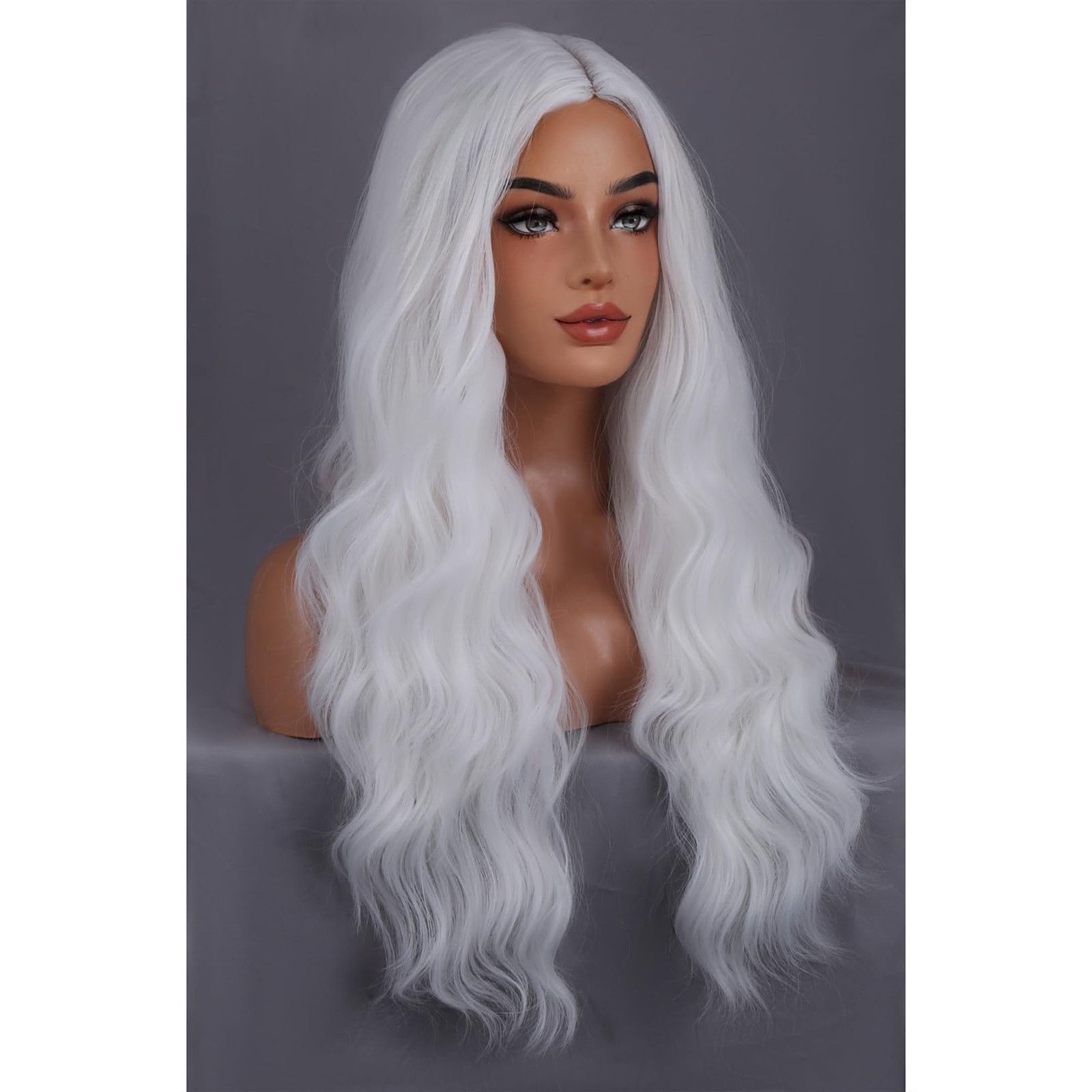 White Wigs Long Wavy Wig for Women Natural Curly White Colored Heat Resistant…
