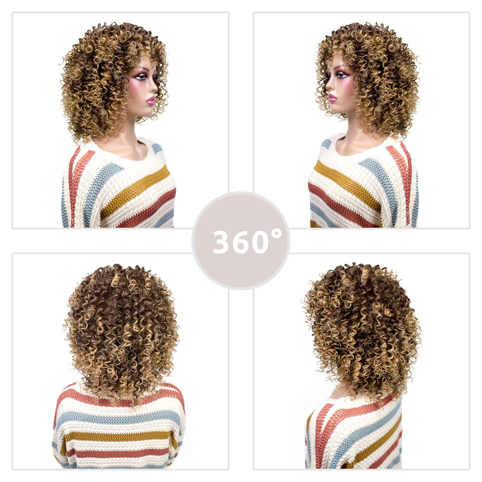 Afro Curly Wigs for Black Women Short Shoulder Length Kinky Wig with Bangs Brown
