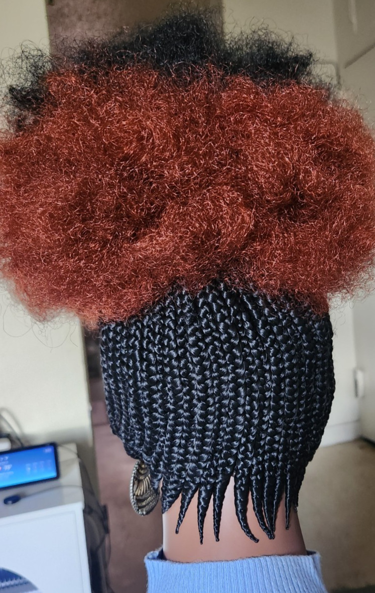Fully Hand Braided box Afro kinky 1B/Burgundy