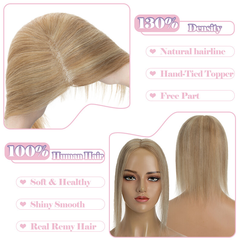 Clip in 100% Remy Human Hair Hand-Tied Top Lace Base Topper Hairpiece 8cm*10cm