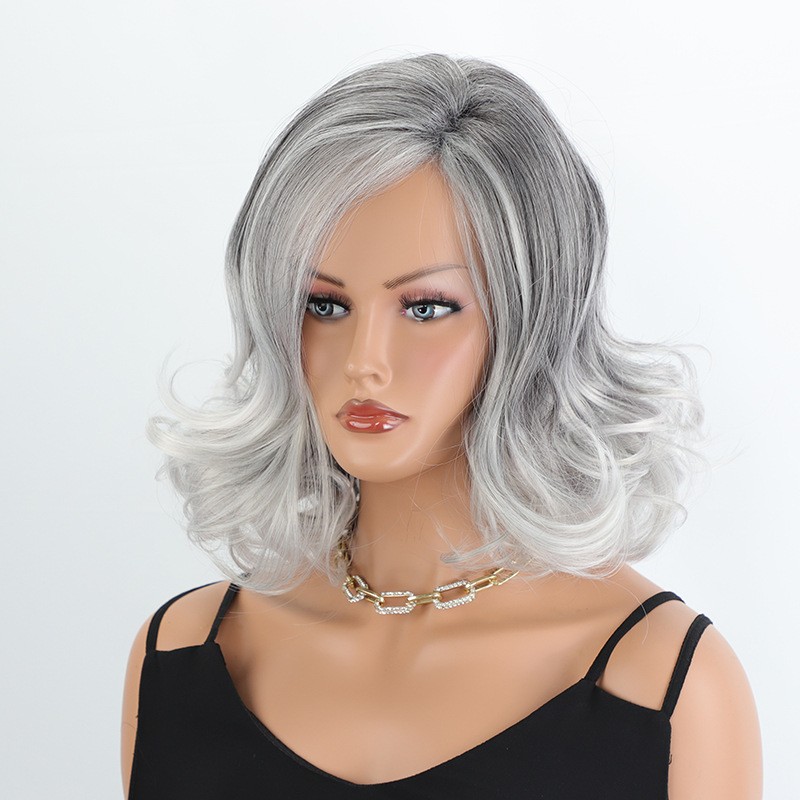 12in Silver Gray Wavy Wig for Women Heat Resistant Synthetic Full Cosplay Party