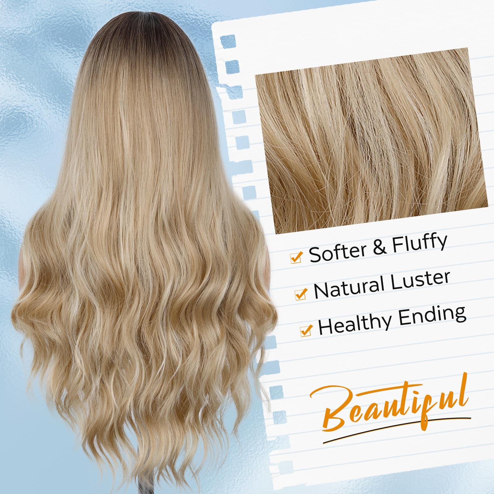 Blonde Wigs Long Ombre Blonde Wavy Hair Middle Part Curly Wavy Wig for Women …