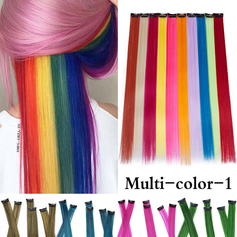 22 Inch Colored Clip in Hair Extensions 10pcs Straight Hair Synthetic Hairpieces