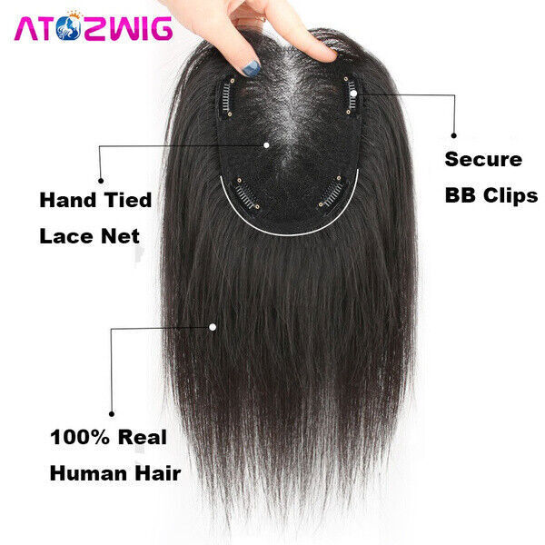 Women PU Base Silk Closure Human Hair Topper Toupee Straight Natural Remy Hair