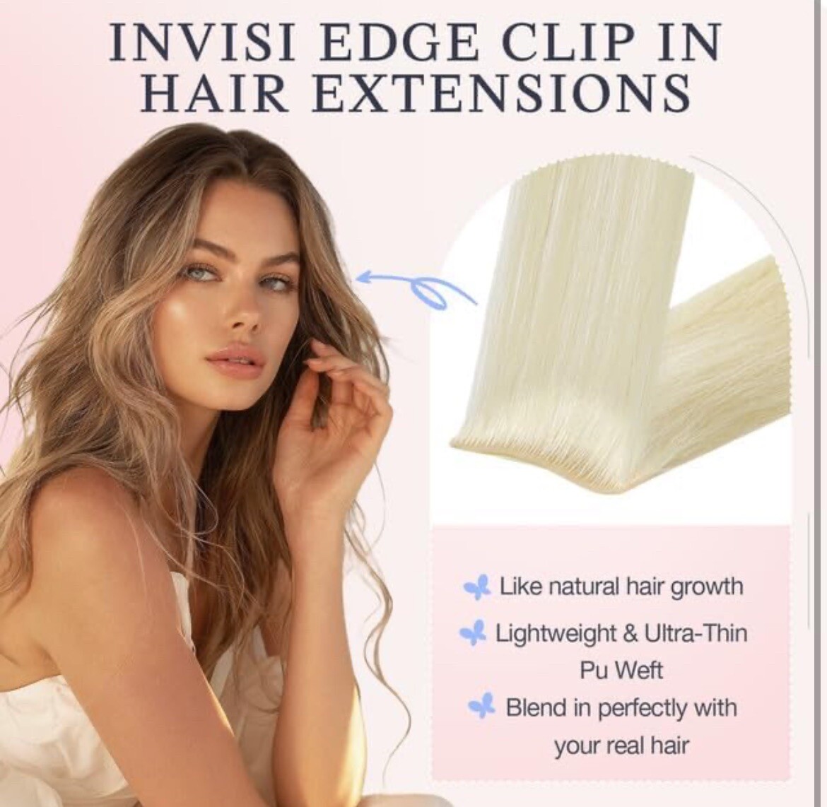 DOORES Invisi Edge Clip in Hair Extensions 12 Inch 110g 7pcs Platinum Blonde