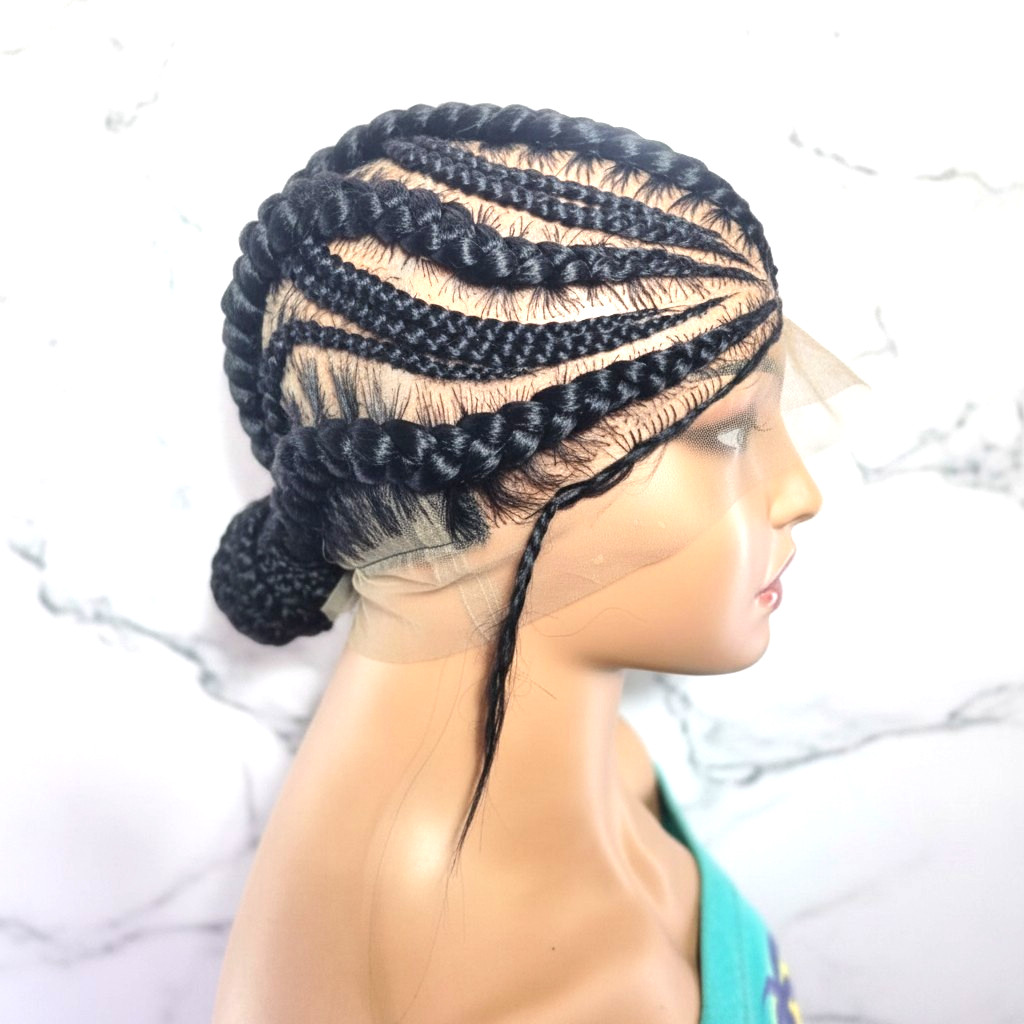 Bun Braided Wig. Natural Brush Cornrow Braids. Full Lace with Baby Hair.
