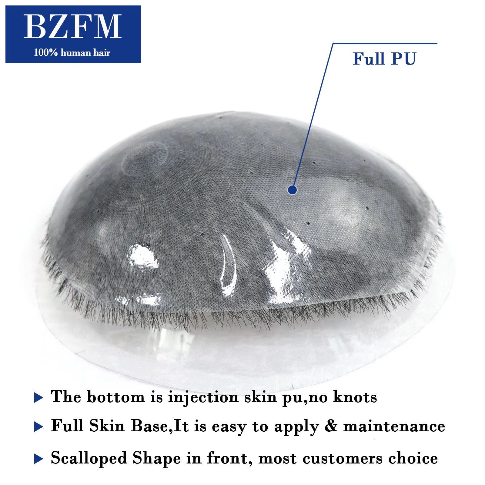 Men Short Buzz Cut Hair PU Thin Skin Toupee Human Hair Scalp Replacement System